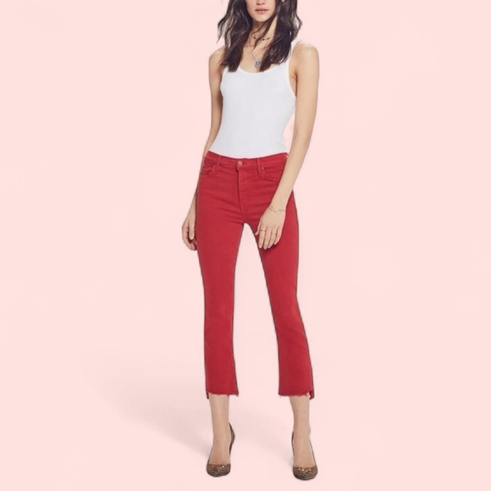 MOTHER Denim The Insider Crop Step Fray Red Coated Jeans in Never a Dull Moment